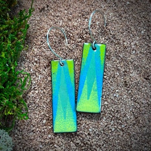 Earrings, Glass Enamel Fused to Copper