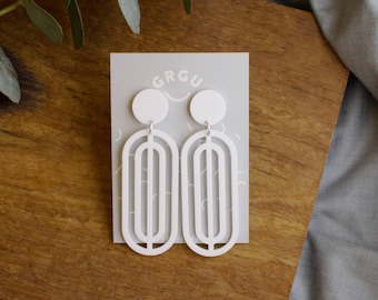 White Retro-Inspired Dangle - Laser Cut Drop Earrings - Sterling Silver - Acrylic - Perspex - Hypoallergenic - Women Earrings - Women Gift