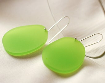 Large Matte Pear Green Perspex Statement Drops - Laser Cut Drop Earrings - Sterling Silver Ear Wire - Acrylic