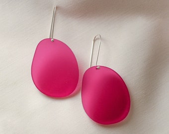 Large Matte Fuchsia Perspex Statement Drops - Laser Cut Drop Earrings - Sterling Silver Ear Wire - Acrylic