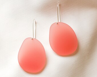 Large Matte Peach Pink Perspex Statement Drops - Laser Cut Drop Earrings - Sterling Silver Ear Wire - Acrylic