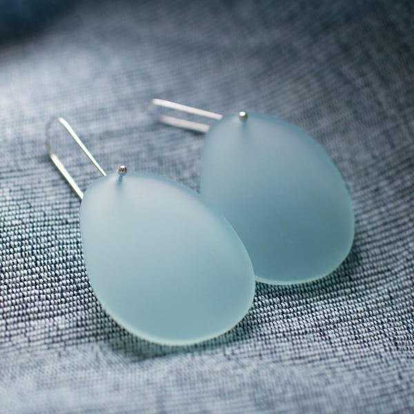Large Matte Baby Blue Perspex Statement Drops - Laser Cut Drop Earrings - Sterling Silver Ear Wire - Acrylic
