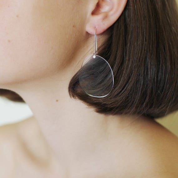 Large Clear Perspex Statement Drops - Laser Cut Drop Earrings - Sterling Silver Ear Wire - Acrylic