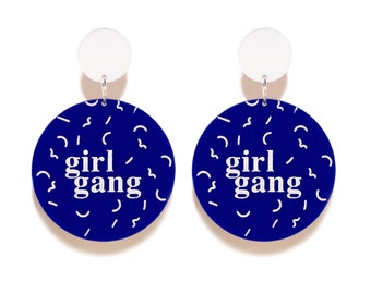 Girl Gang (Blue) - The Mad Femme Collection - Dangle Drop Laser Cut Earrings - Feminist - Lesbian -  Acrylic - Blue Perspex - Hypoallergenic