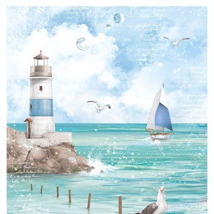Coastal Craze Lighthouse Decoupage Rice Paper A4 Ciao Bella scrapbook, collage art junk journal, card making, DIY craft mixed media CBRP350