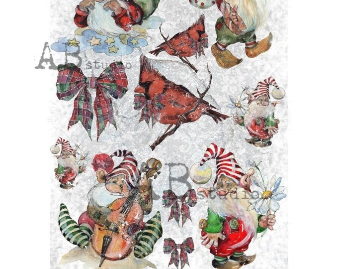 Gnome Tree Decoupage A3 Winter Decoupage Rice Paper AB Studio Scrapbook