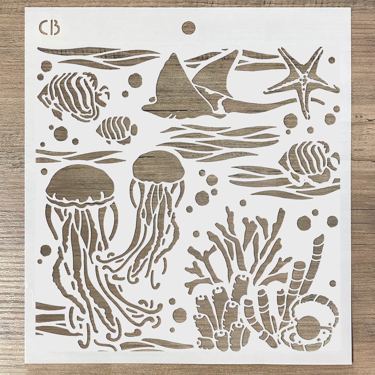 70 Stencil Oceanici Per Pittura - 7,5x7,5 Cm - Maschere In Plastica Con Tema Spiaggia, Palme E Creature Marine - 4