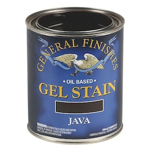 May include: A can of General Finishes Java Gel Stain, an oil-based wood stain. The can is blue with a white eagle logo and the text "General Finishes" and "Gel Stain".