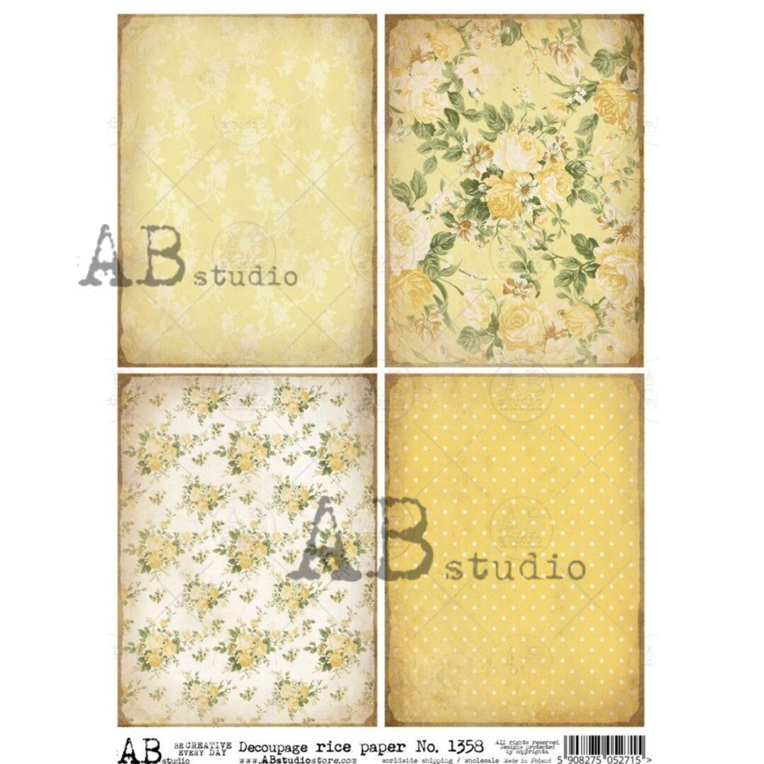 Yellow Floral Decoupage Rice Paper for Craft, Collage, Card Making