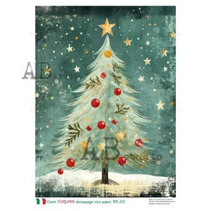 A4 Christmas Tree Decoupage Rice Paper Carte Italiano 221 AB Studio Decoupage for mixed media, junk journal holiday paper craft, card making