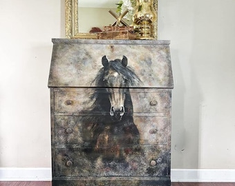 Papel de seda grande para decoupage de 53 x 73 cm, con diseño de caballo y corazón de Whimsykel Designs, de 8 kg para decorar muebles y lienzos.