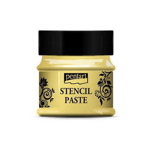 May include: A yellow jar of Pentart Stencil Paste with black floral designs and the brand name on the label.