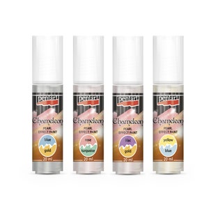 May include: Four bottles of Pentart Chameleon Pearl Effect Paint in blue, rose, lilac, and yellow. Each bottle is 20 ml.