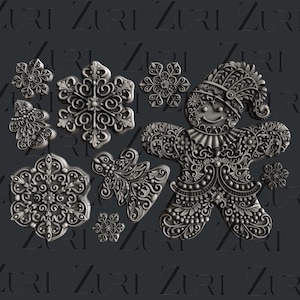 Gingerbread Cookies Mold, Zuri Silicone Mould for resin and polymer clay in DIY Scrapbook, Furniture, Mixed media Junk journal, Art Collage