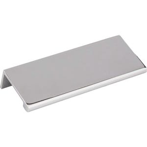 May include: A polished chrome cabinet pull with a rectangular shape and slightly rounded edges.