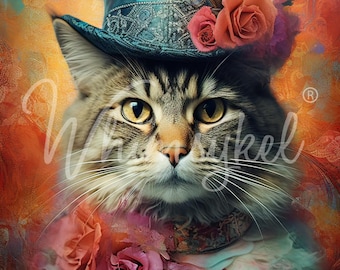 21x29" Large Decoupage Tissue Paper,  Riley Cooper Cat Decoupage Paper from Whimsykel Designs, 18lb paper, for DIY furniture, canvas art