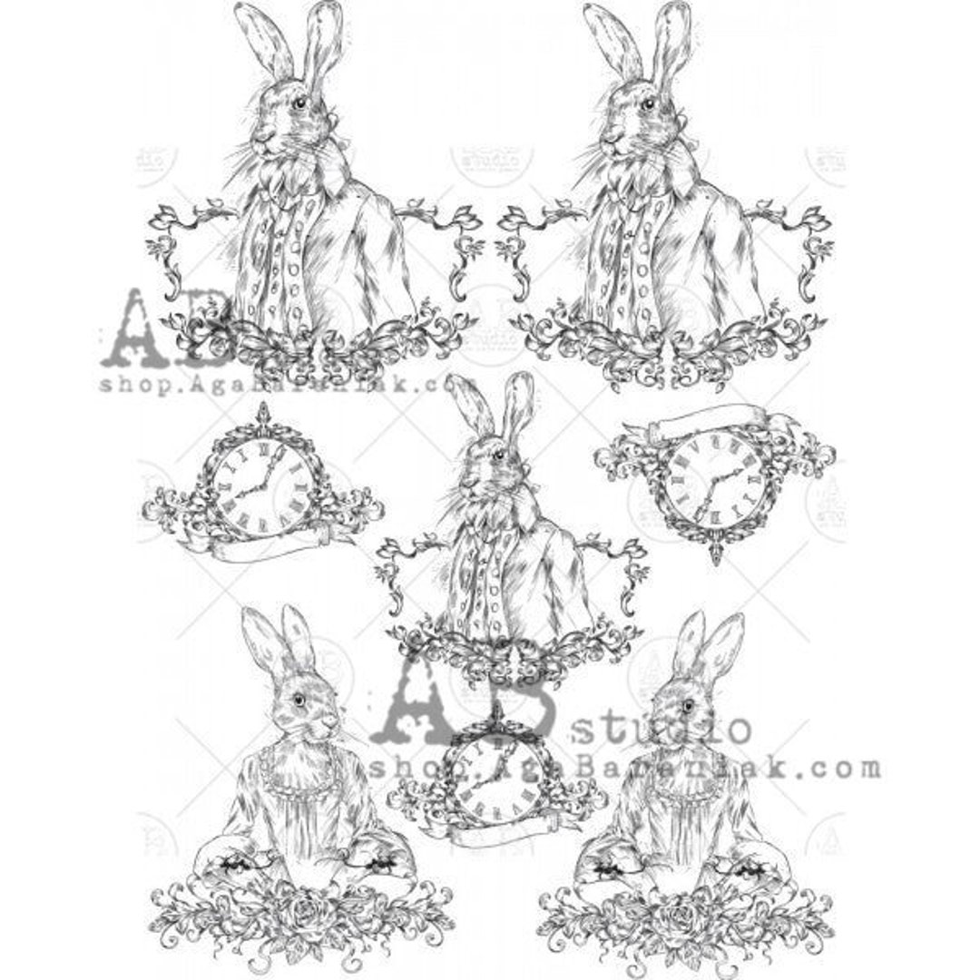 Bunny Decoupage Paper Medallion Label Rabbit Decoupage Rice Paper for Collage, Card Making