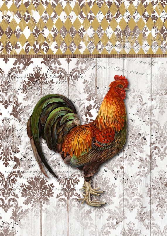 A4 Tuscan Roost Rooster Decoupage Digital Deco Designs A4 Rice Paper for crafts, mixed media, card making, junk journal, DIY scrapbook