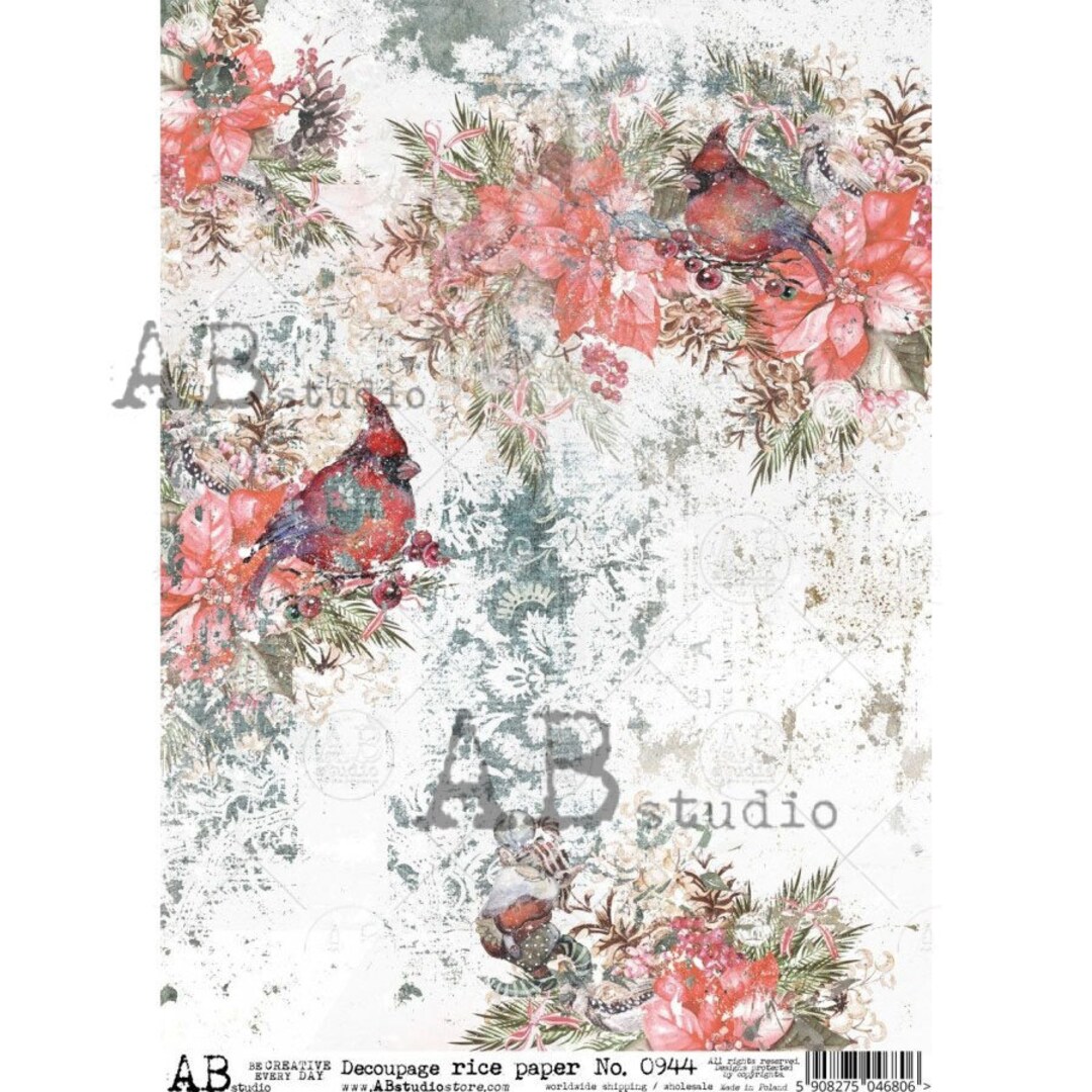 Floral Birds Decoupage Paper Winter Christmas Decoupage Rice Paper for ...
