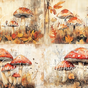 29x21&quot; Large Decoupage Tissue Paper,  Fall Mushroom Cards Decoupage Paper, Whimsykel Designs 18lb paper, DIY furniture canvas art, Collage