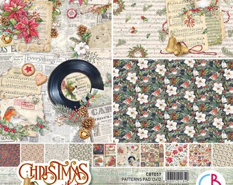 12"x12" Scrapbooking Paper Pad Double Sided Paper Christmas Vibes Holiday Pattern Pad, Card Making CBT057 Junk Journal, DIY Craft Collage