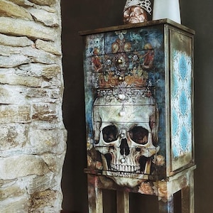 21x29&quot; Large Decoupage Tissue Paper,  Skull Queen Decoupage Paper from Whimsykel Designs, 18lb paper, for DIY furniture, canvas art