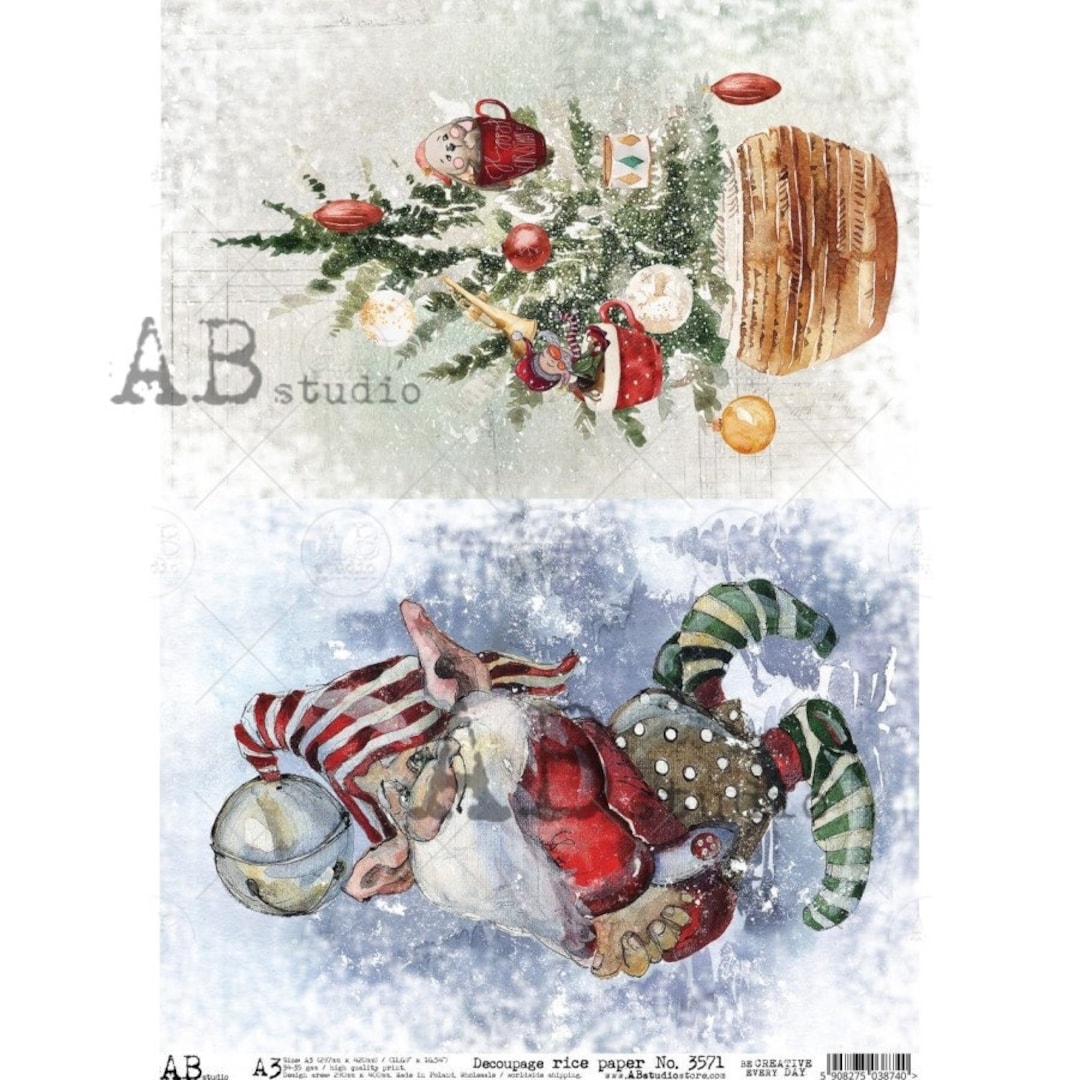 A3 Gnome Christmas Cards Decoupage Winter Decoupage AB Studio Rice