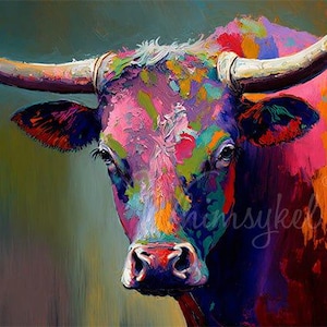 29x21&quot; Large Decoupage Tissue Paper,  Oscar Longhorn Cow Animal Decoupage Paper from Whimsykel Designs 18lb paper, DIY furniture canvas art