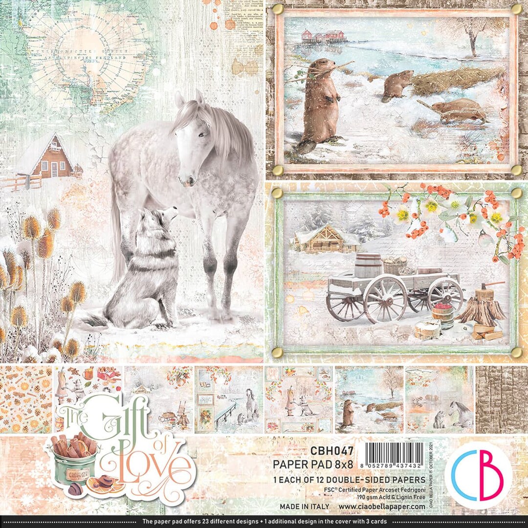 Ciao Bella Blocco Carta Scrapbooking The Gift Of Love – 12 Fogli 20x20 Cm, 190g, FSC - 3
