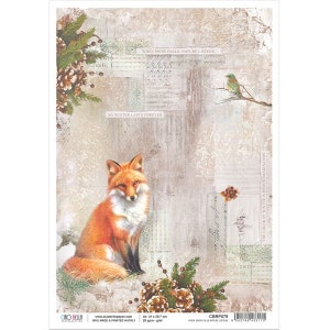 A4 When Snow Falls Fox Animal Decoupage A4 Piuma Rice Paper for crafts, furniture and mixed media Sound of Winter Collection CBRP079