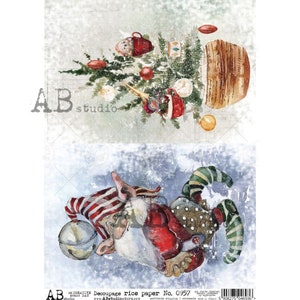 Christmas Elf Decoupage Paper Winter Tree Decoupage Rice Paper for crafts, collage, card making, mixed media, scrapbooking paper No. 0957