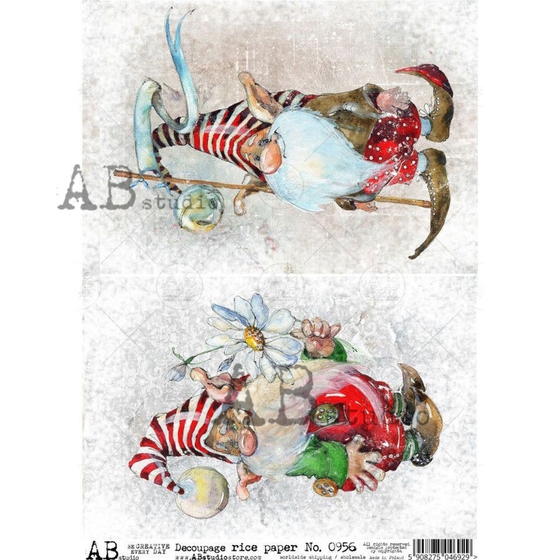 Christmas Elf Decoupage Paper Winter Gnome Decoupage Rice Etsy