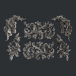 Flourishes Set 2 Zuri Designs Silicone Mold, Scrolls Mould for polymer clay and resin in Scrapbooking, Furniture, mixed media, junk journals