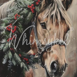 21x29&quot; Large Decoupage Tissue Paper, Yuletide Steed Christmas Horse Decoupage Paper, Whimsykel Designs, 18lb paper DIY furniture, canvas art