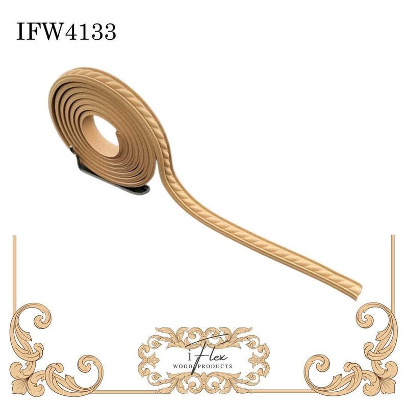 Moldura de cuerda trenzada 84" x 0,67" iFlex Wood Products Moldura de madera 4133 Moldura de madera termoflexible, moldura ornamentada, moldura termoflexible