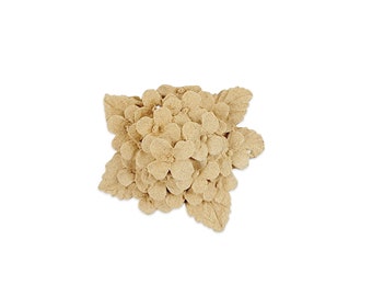 May include: A beige, paper mache flower with a cluster of small, detailed blossoms. The flower is a decorative accent for home decor.