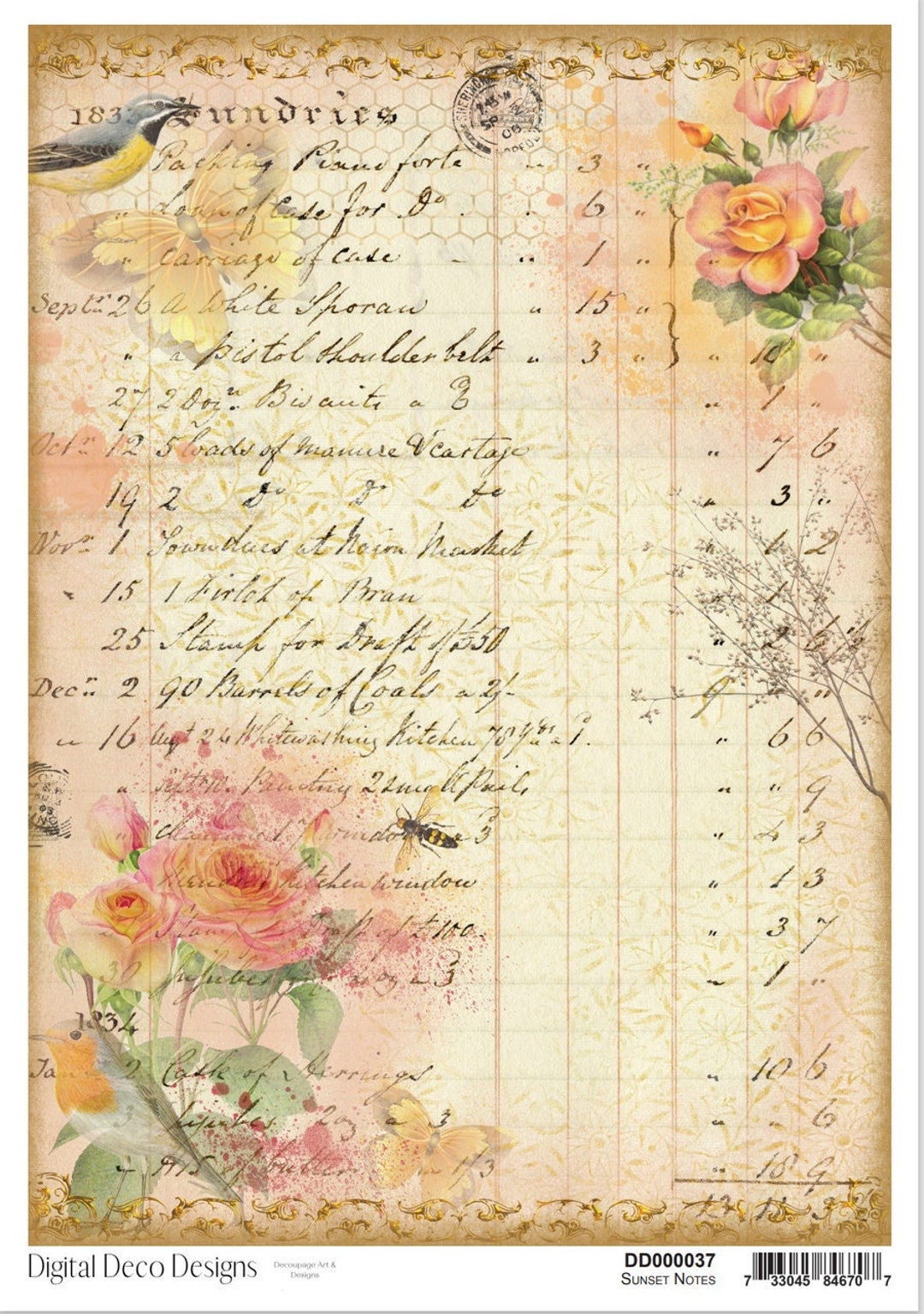 A4 Sunset Notes Decoupage Flower Decoupage Paper DDD Bird Rice Paper ...