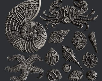 Treasures of the Sea Silicone Mould, Zuri Designs 3D Mold, Ocean Scrapbook, Mixed Media, Paper Crafting, Art Junk Journal, Collage DIY craft