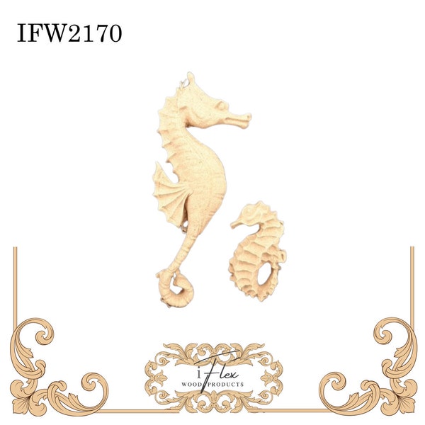 Pair of Seahorse Moulding Ocean Craft Applique Furniture Embellishment 2170 iFlex Wood Products Paintable and Stainable Moldings