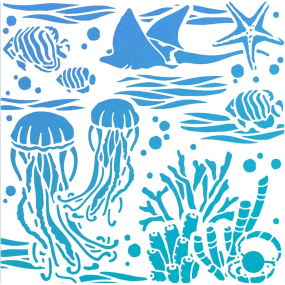 MAYJOYDIY Kwallen Stencil Herbruikbaar - 29,7 X 21 Cm Oceaan Schildersjabloon Met Kwast