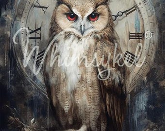 21x29" Large Decoupage Tissue Paper, Timekeeper Owl Decoupage Paper Whimsykel Designs 18lb paper, DIY furniture canvas art, FAST SHIPPING