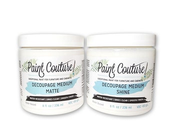 Decoupage Medium Matte and Shine Paint Couture , clear waterproof medium for gluing, varnishing and transferring decoupage and rice paper