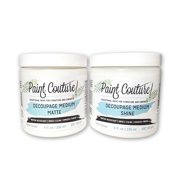 Decoupage Medium Matte and Shine Paint Couture , clear waterproof medium for gluing, varnishing and transferring decoupage and rice paper