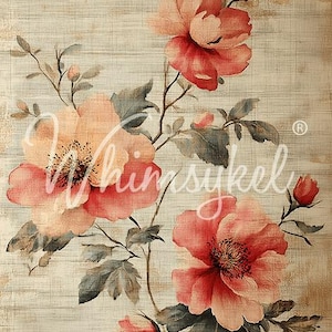 21x29&quot; Large Decoupage Tissue Paper, Linen Flowers Floral Decoupage Paper, Whimsykel Designs, 18lb paper for DIY furniture, canvas art