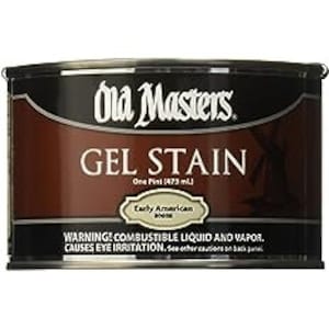 May include: A can of Old Masters Gel Stain in Early American color. The can is labeled with the product name, color, and size: One Pint (473 ml). A warning label reads: "WARNING! COMBUSTIBLE LIQUID AND VAPOR. CAUSES EYE IRRITATION. See other cautions on back panel."