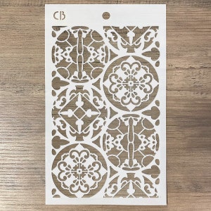 5x8&quot; Talavera Stencil Texture Tile Stencil Scroll Swirl Stencil by Ciao Bella Stencil For Crafts, Mixed Media Stencil, Stencil Art MS080