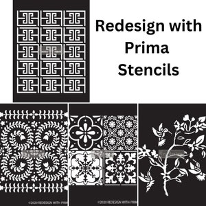 Redesign with Prima Stencils for art junk journal, mixed media, scrapbooking collage, DIY craft, card making, paper crafting