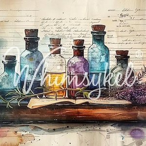29x21&quot; Large Decoupage Tissue Paper,  Apothecary Bottles Decoupage Paper from Whimsykel Designs 18lb paper, DIY furniture canvas art