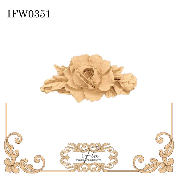 2.56" x 1.18" Rose Garland Wooden Flower Applique Furniture Embellishment 0351 iFlex Wood Products Heat Bendable Molding