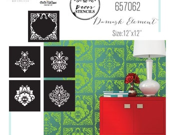 Mix and Match CeCe Damask Elements Stencil 5 Piece Set Redesign with Prima as a wall stencil, scrapbook, furniture, mixed media, card making